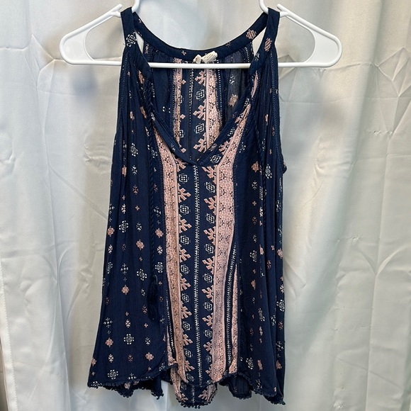 Japna Tops - Japna Boho Flowy Blue and Pink Blouse